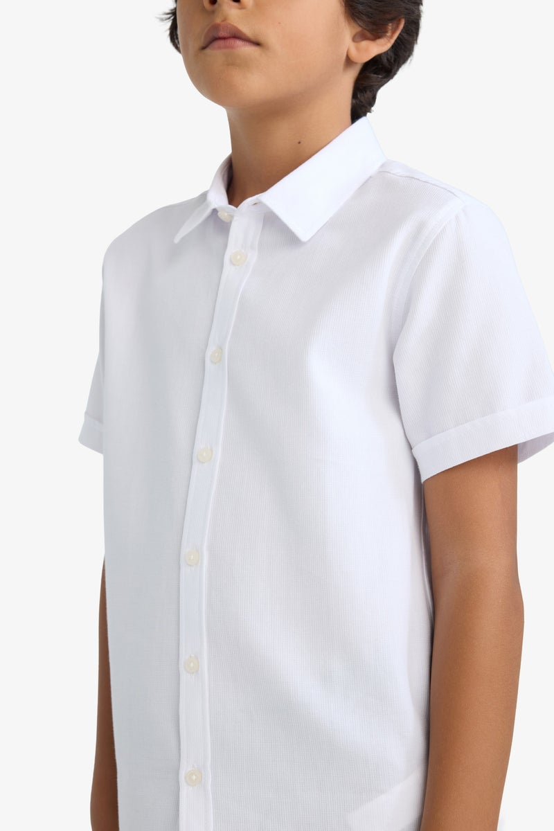 DeFacto White Boy Boy Polo Neck Textured Short Sleeve Shirt Casual - Image 5